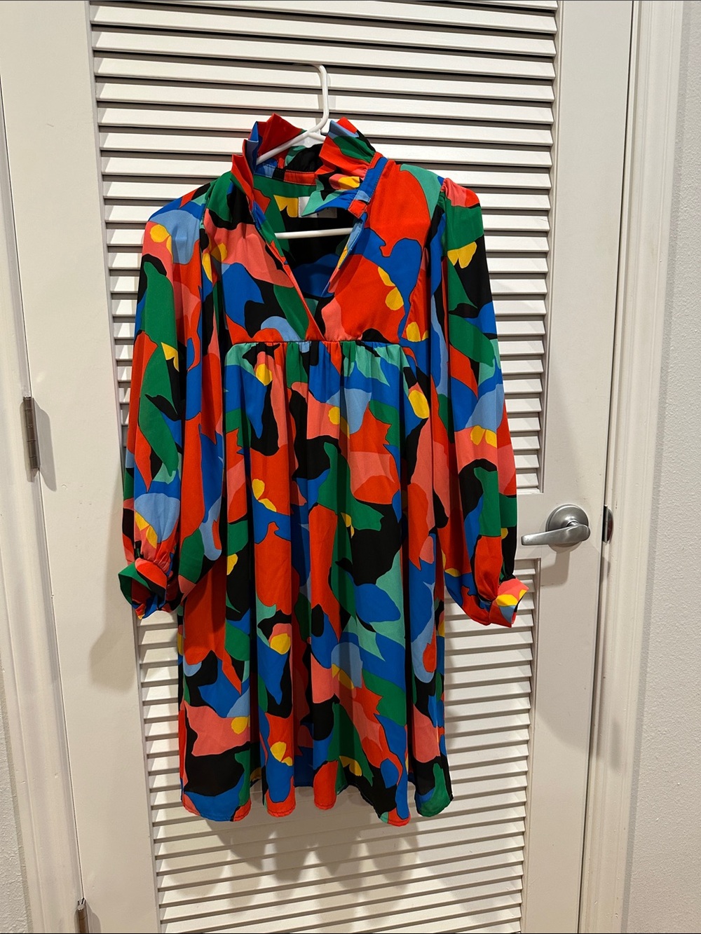 Adrienne Multicolor Abstract Long Sleeve Babydoll Dress